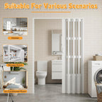 48X80in PVC Accordion Door with Latch&Handle&Hardware Kit, Double-Layer Thickened PVC Folding Interior Door with Frosted Glass - Blocks Views, Lets Light in, Utility&Room Divider (M)