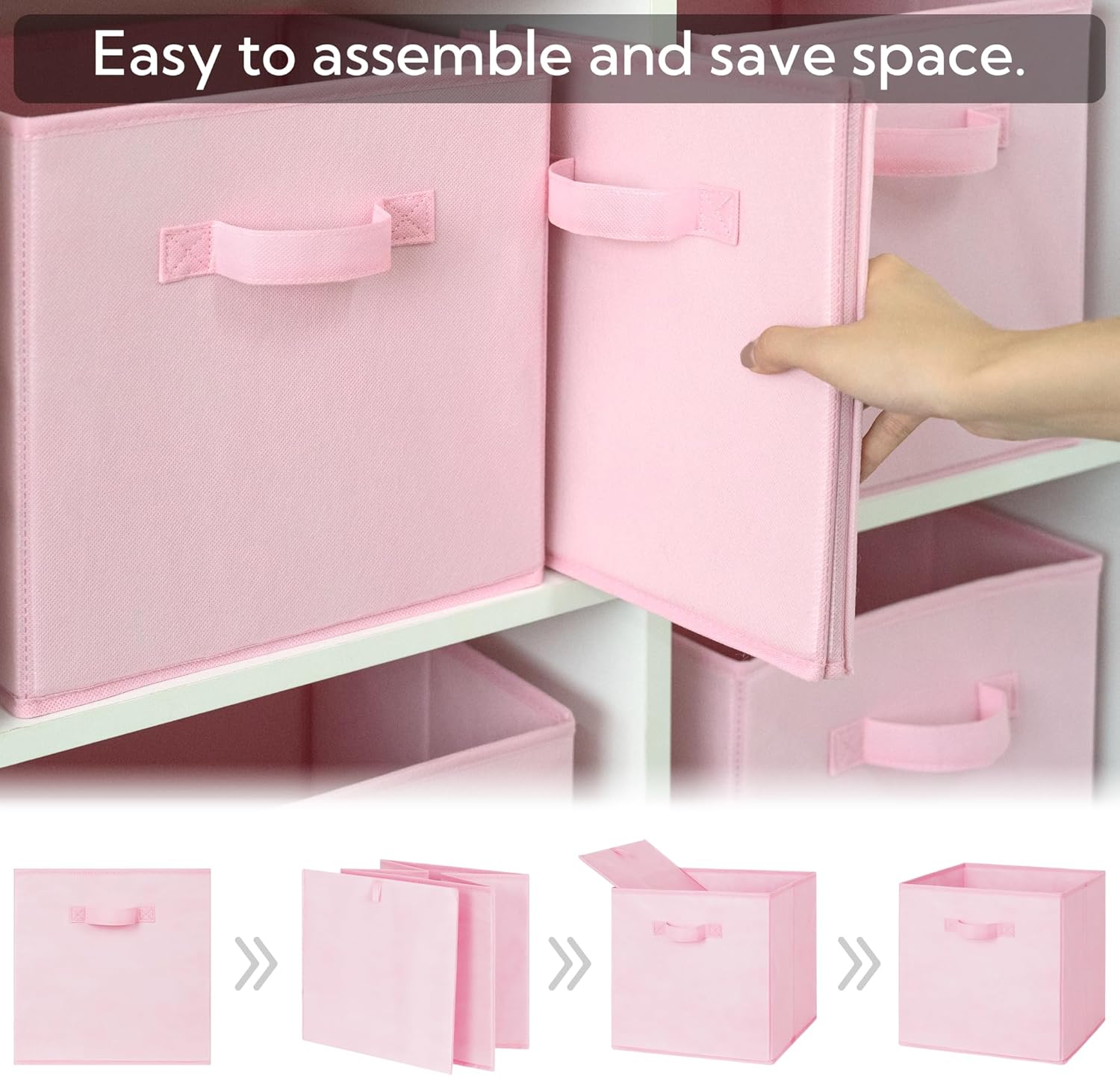 GRANNY SAYS Cube Storage Bins, 11 Inch 6 Pack Storage Cube Organizer, Foladble Fabric Storage Boxes with Handle, Decorative Clothing Storage Baskets for Shelves, Closet, Pink
