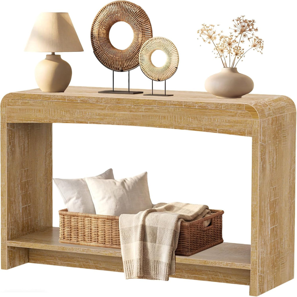 Farmhouse Entryway Table, 43.7" Console Tables for Entryway with Open Shelf, Sofa Table Behind Couch, Wooden Entry Table with Storage for Entrance, Living Room, Hallway, Natural