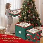Christmas Ornament Storage Box Stores 64 Ornaments, with Adjustable Dividers, 4 Removable Trays, Dual Zippers, Non-Woven Christmas Ornament Organizer Holder, Christmas Ball Storage Container