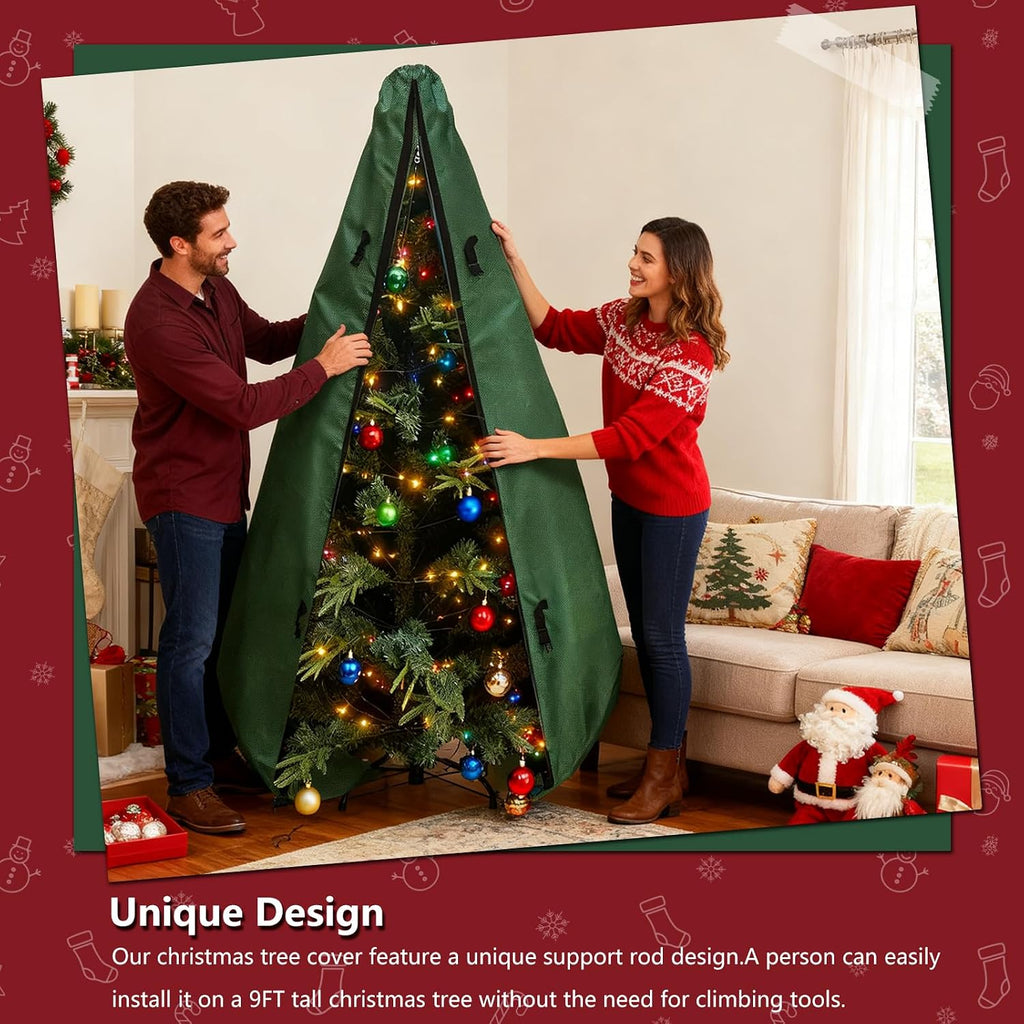 Upright Christmas Tree Storage Bag 7.5Ft,Christmas Tree Covers for Upright Storage for 7 Ft /7.5 Ft Artificial Christmas Trees with Ornaments,Equipped with Patented Support Rod Technology-Green