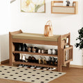 39Inch Bench with Storage, Bamboo Entryway Bench with Drawer & Magazine Rack, Upholstered Cushioned Seat, Shoe Bench for Entryway, Living Room, Bedroom End of Bed (Natural Bamboo)