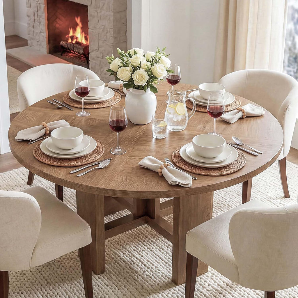 LITTLE TREE 47 inch Round Dining Table, Round Kitchen Table for 6, Farmhouse 47" Dinner Room Tables, Rustic Circle Tables for Kitchen, Dining