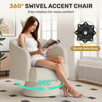 Nebuaegis Swivel Accent Chair Set of 2, Modern Comfy Chenille Barrel Chairs, Oversized Upholstered Round Arm Chair for Living Room, Bedroom, Reading Room, Beige