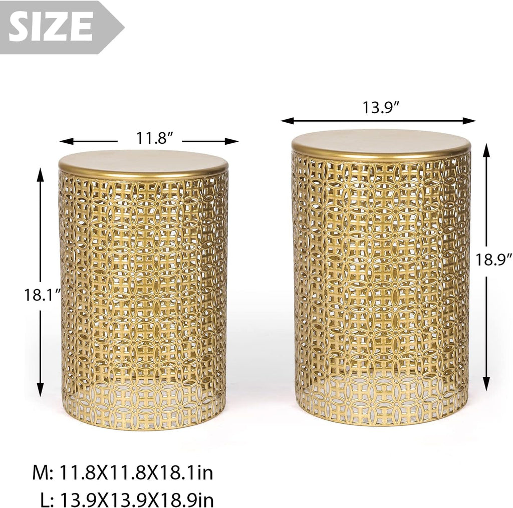 Homebeez Modern Nesting Tables Set of 2, Round Metal End Table, Accent Side Tables for Living Room & Bedroom, No Assembly Nightstands, Gold