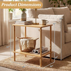 Giantex Bamboo Side Table Set of 2, 2-Tier Sofa End Bedside Table w/Storage Shelves, Rectangular Accent Coffee Tables, Narrow Nightstand for Small Spaces, Boho Night Stand for Living Room Bedroom
