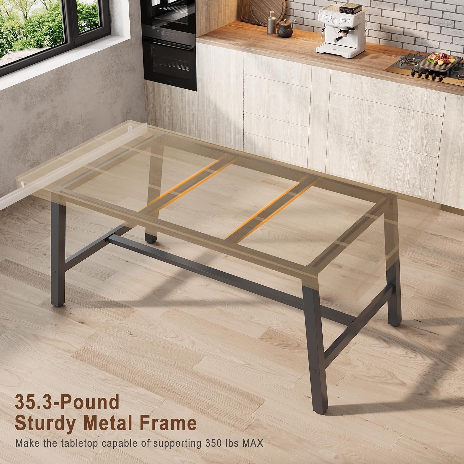 71”Industrial Multi-Functional Table, Large Wood Top with Sturdy Steel Frame, Seats 6-8 As Dining Table or Long Writing Desk, Spacious Office Desk for Home, Kitchen, Family Gatherings