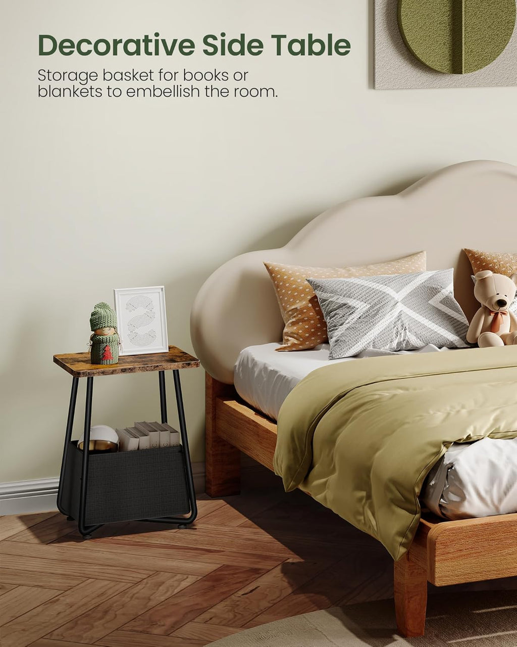 CHOEZON Nursery Side Table with Removable Fabric Basket, Small Side Table for Small Spaces, Nursery Nightstand for Couch, Bedroom, Living Room, Rustic Brown TBZ13BF