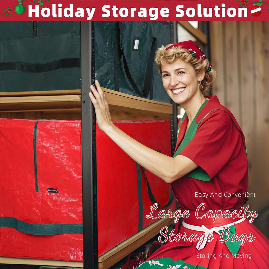 Large Christmas Tree Storage Bags Heavy Duty Tree Bags Holiday Storage Bags Protects From Moisture Or Dust,Alternative To Xmas Tree Storage Box (Red, 7.5 Ft)