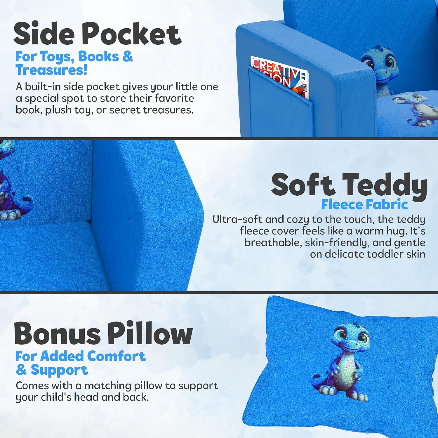 2-in-1 Flip-Out Toddler Couch – Kids Couch Fold Out Convertible, Toddler Chair Comfy Soft Foam, Kids Sofa/Kid Couch for Reading, Play & Nap, Toddler Sofa Chair for Bedroom & Playroom