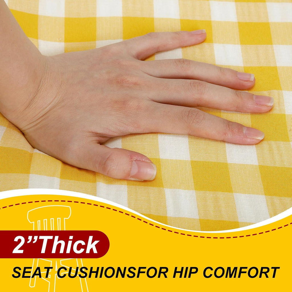 Geetery 4 Pcs Checkered Chair Cushion for Dining 17"x16"x2" Thick Buffalo Plaid Non-Slip Chair Pad with Tie and Removable Cover for Home Outdoor Patio Indoor Seat Cushion (Buffalo Gingham,Yellow)