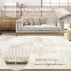 Area Rug 8x10 Washable Rug, Vintage Boho Medallion Rugs Non-Slip Soft Low Pile Large Distressed Rug Indoor Retro Carpet for Living Room Bedroom Dining Room Office Children's Room(Beige, 8'x10')