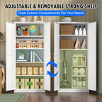 Polup White Kitchen Pantry Cabinet, 71 Inch Tall Metal Storage Cabinet with Doors and Shelves, Pantry Cabinets for Kitchen Storage, Freestanding Cupboard for Living, Dining Room, Assemble Required