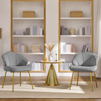 Yaheetech Vanity Chair, Velvet Accent Chair with Shell-Shaped Backrest, Modern Armchair with Gold Metal Legs for Dressing Room/Bedroom/Living Room, Light Gray