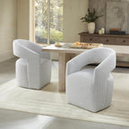KISLOT Upholstered Dining Chairs with Casters, No Assembly Modern Barrel Armchair with Rollers for Dining Room, Bedroom, Living Room, Reading Room, Home Office, Set of 2, Light Grey