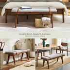 mopio Ted Mid-Century Modern End of Bed Wood Bench, Entryway Shoe Bench with Removable Fabric Cushion for Bedroom, Indoor Dining Room, Hallway, Supported with Acacia Solid Wood Legs Extra Sturdy