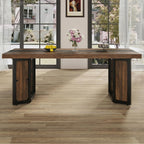 Industrial Dining Table for 6-8 People, 71" Large Long Wooden Kitchen Table with Sturdy Metal Frame & Brown Finish, Rustic Style Rectangular Dinner Table for Dining Room, Kitchen (Reddish Brown )