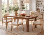 HNY Wooden Dining Chairs Set of 6, Mid Century Modern Dining Room Chairs with Natural Wood Legs & Open Curved Back, Upholstered Beige Linen Armless Kitchen Chair for Dining Room Restaurant
