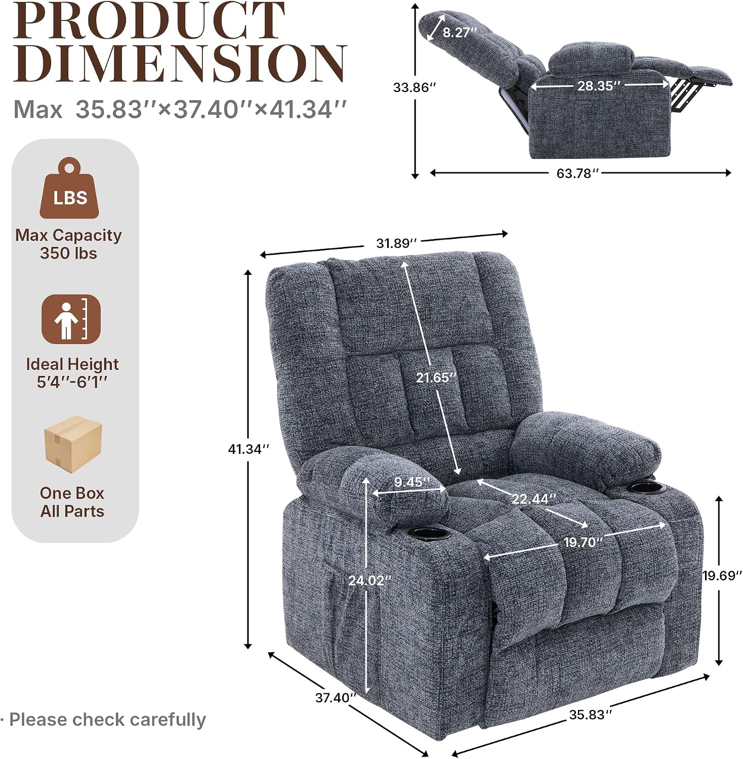 Massage Rocking Recliner Chair, Ergonomic Recliners Sofa with Vibration Massage & Heat, Rocking Chair Nursery Reclining Sofa with 2 Cup Holders, Side Pockets for Living Room Bedroom