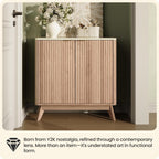 29'' Sideboard Buffet Cabinet with Storage, Fluted Cabinet with Rounded Corners, Modern Buffet Table Accent with 2 Doors for Coffee Bar, Console Table,Oak