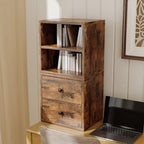 FUSUNBAO Magic DIY Cube Storage Organizer Stackable Cubes for Home Books Clothes Toy-Modular Cubby Storage System-Office Cubical-Bookcase Closet (Antique Brown, Door Cube)