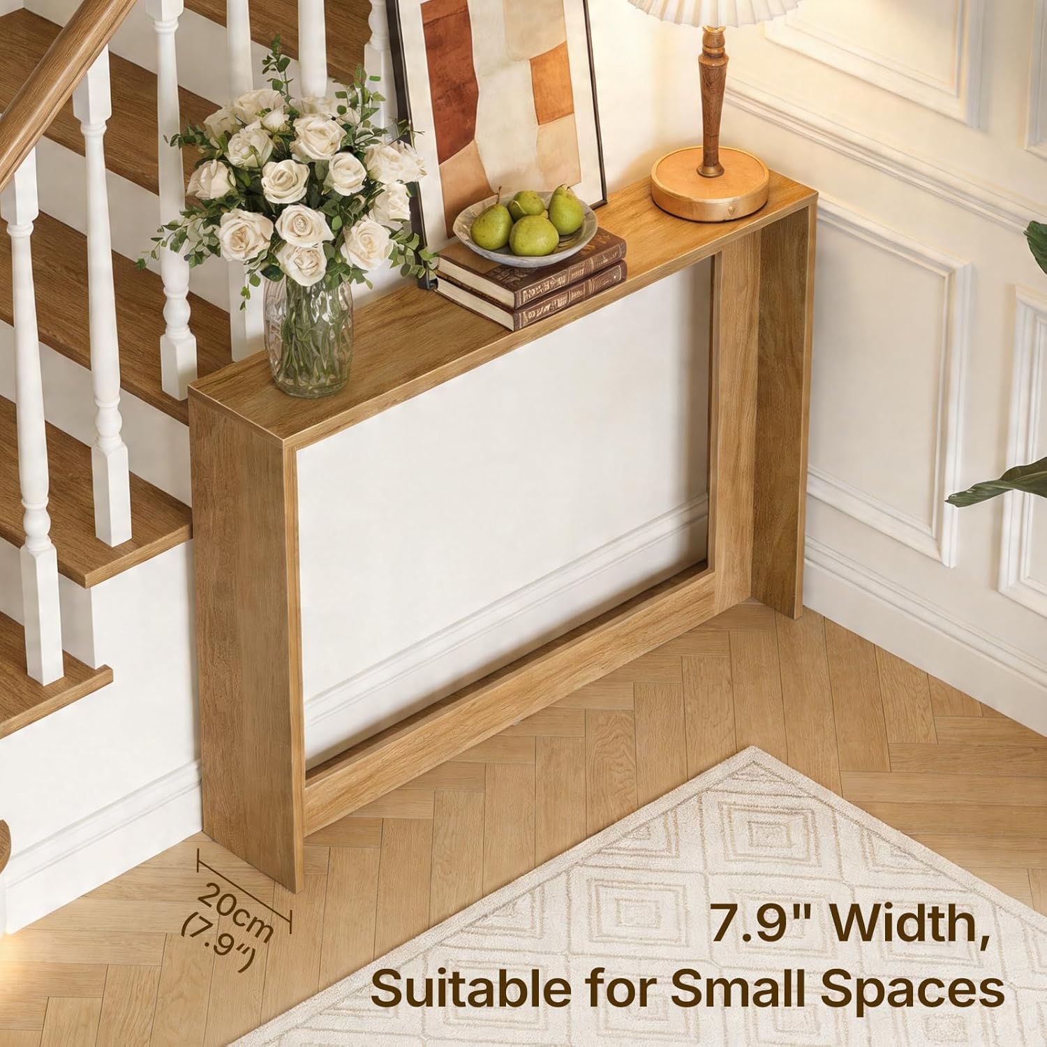 YATINEY Narrow Console Table, 39.4'' Small Farmhouse Entryway Table, Wooden Console Table Entryway, Slim Farmhouse Couch Table Behind Sofa for Living Room, Hallway, Foyer, Light Walnut CT36VV