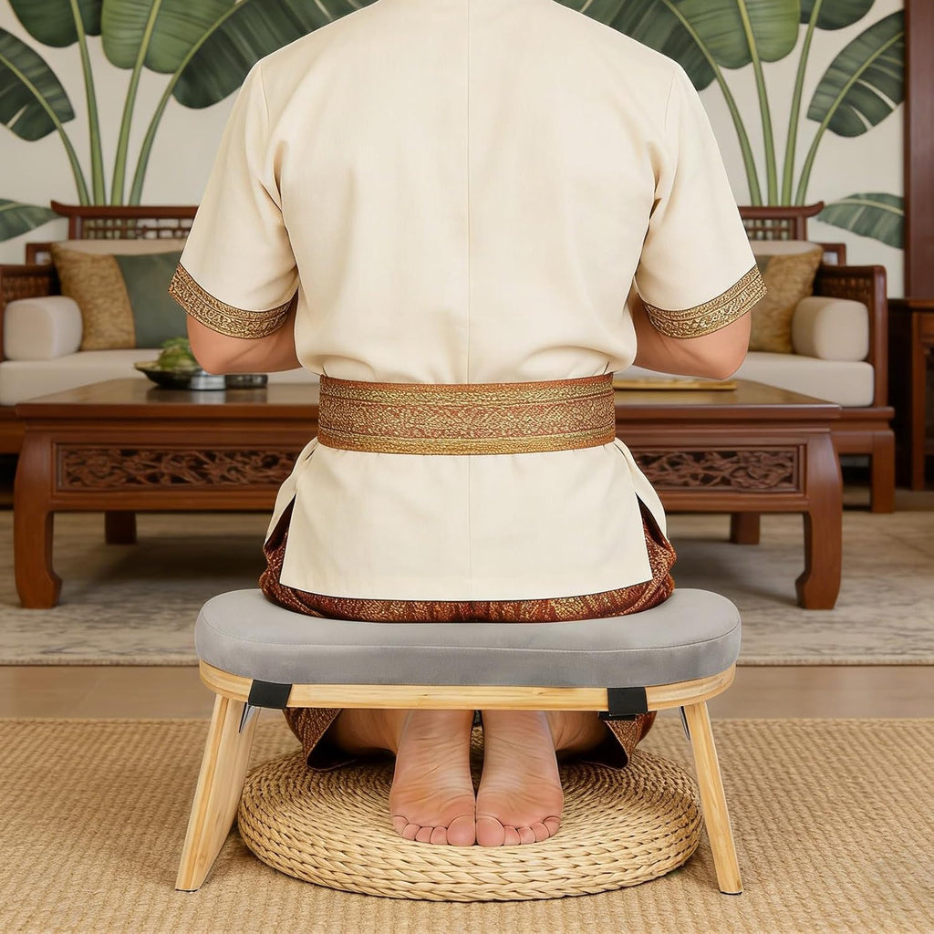 Foldable Meditation Stool, Meditation Bench with Detachable Cushion 5° Tilt Kneeling, Yoga Stool Anti-Slip Floor Seat with 396.83lbs Load Weight for Yoga Prayer Mindful Practice, 17.3×7.5×8.3in Gray