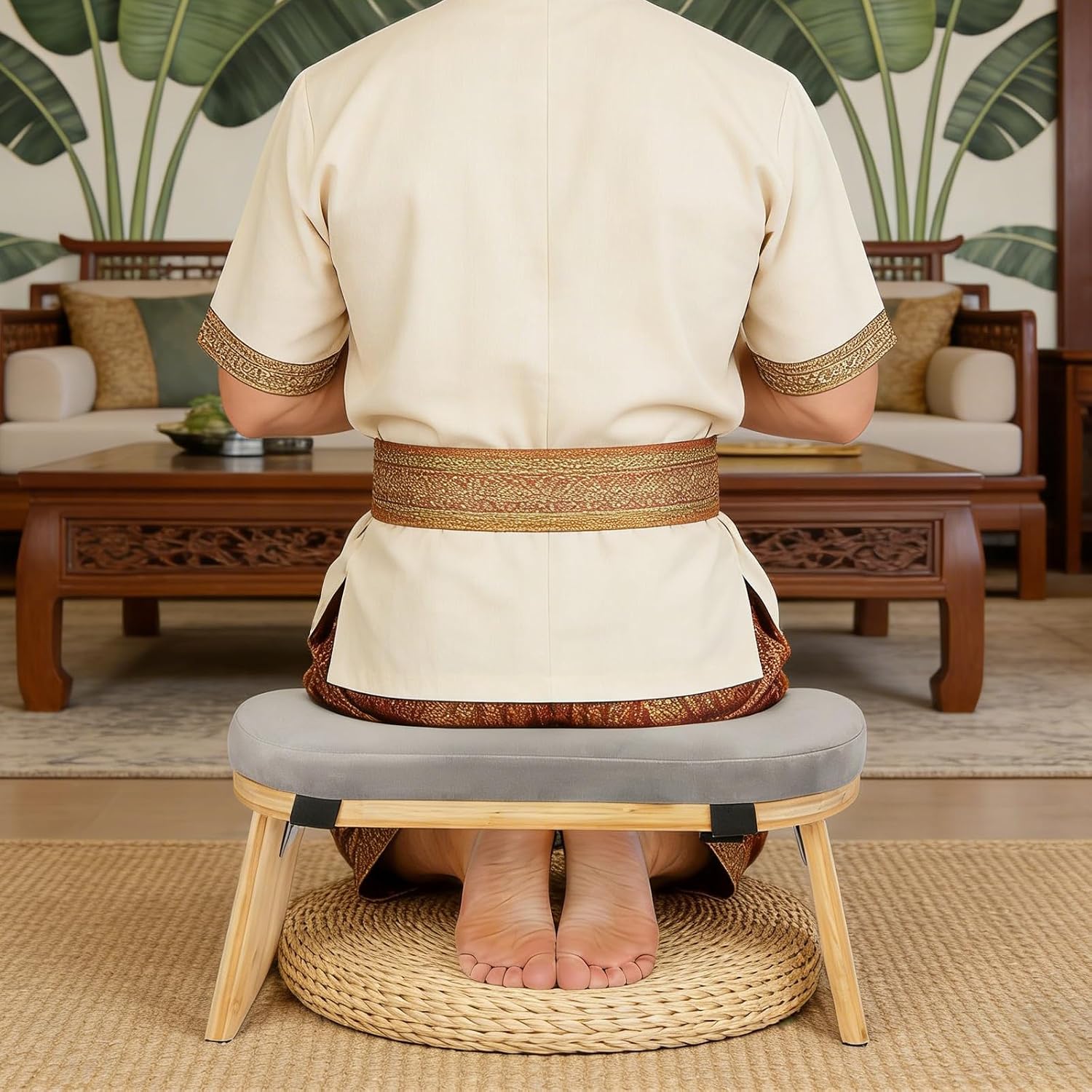Foldable Meditation Stool, Meditation Bench with Detachable Cushion 5° Tilt Kneeling, Yoga Stool Anti-Slip Floor Seat with 396.83lbs Load Weight for Yoga Prayer Mindful Practice, 17.3×7.5×8.3in Gray