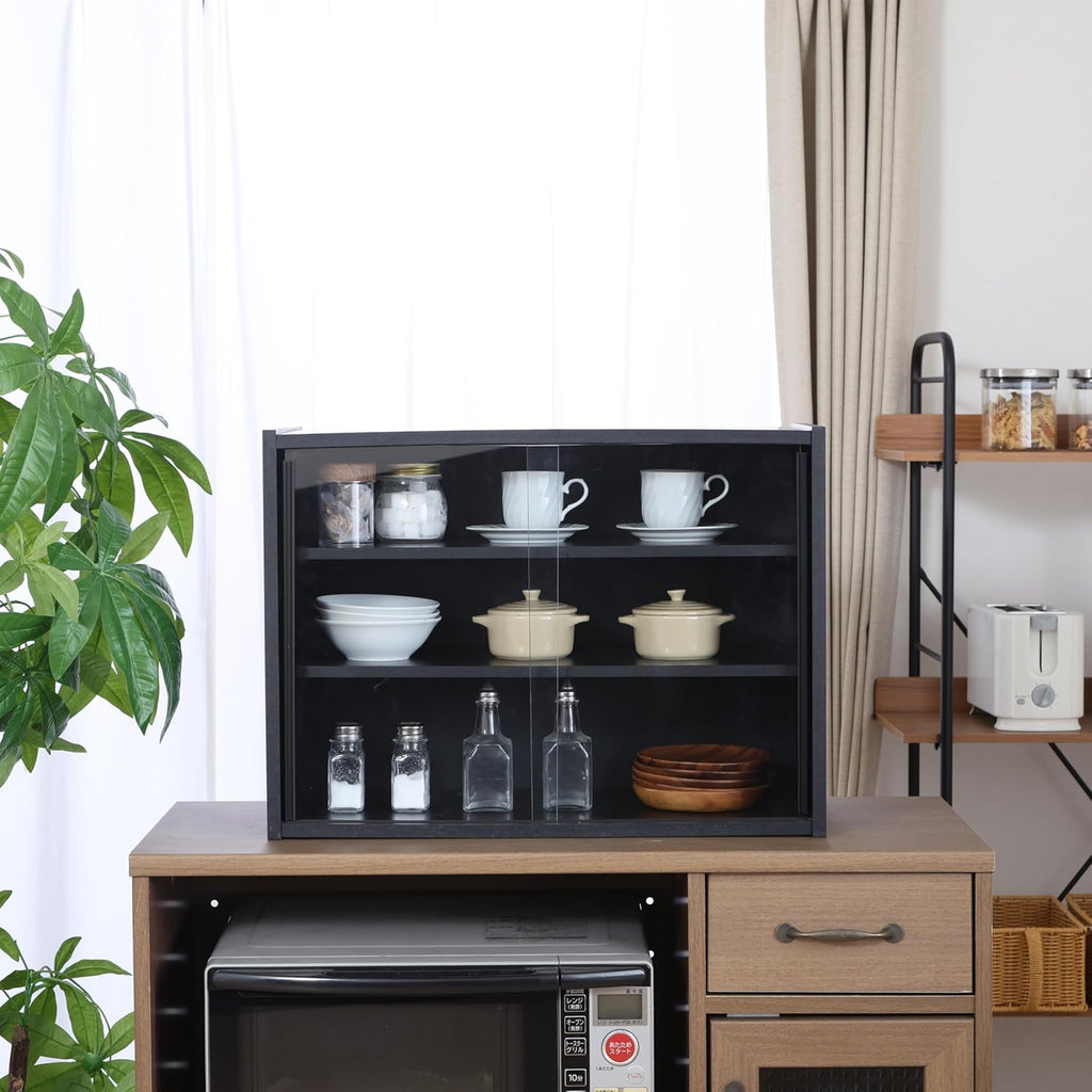 不二貿易(Fujiboeki) Fuji Boeki 99699 Cupboard, Kitchen Storage, Width 23.6 x Depth 11.4 x Height 17.3 inches (60 x 29 x 44 cm), Black Glass Door, Movable Shelf, Assembly