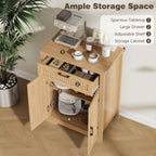 Buffet Cabinet with Storage Drawer, Farmhouse Coffee Bar Table with Storage Drawer and Adjustable Shelf, Small Fluted Sideboard Cabinet for Kitchen, Dining Room, Living Room, Entryway, Natural Oak