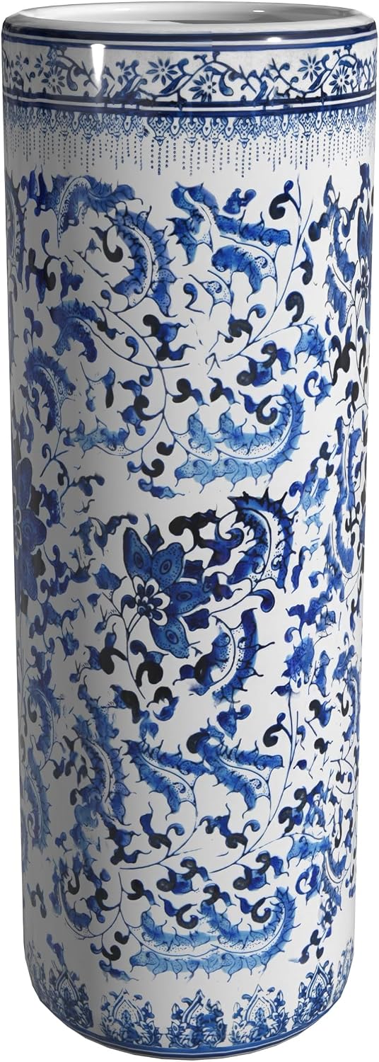 Red Lantern 24" Floral Blue & White Porcelain Umbrella Stand