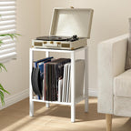 TUTOTAK 2-Tier End Table,Record Player Stand with Vinyl Record Storage up to 100 Albums,Multi-Functional Side Table for Living Room, Bedroom, White TB01BW070