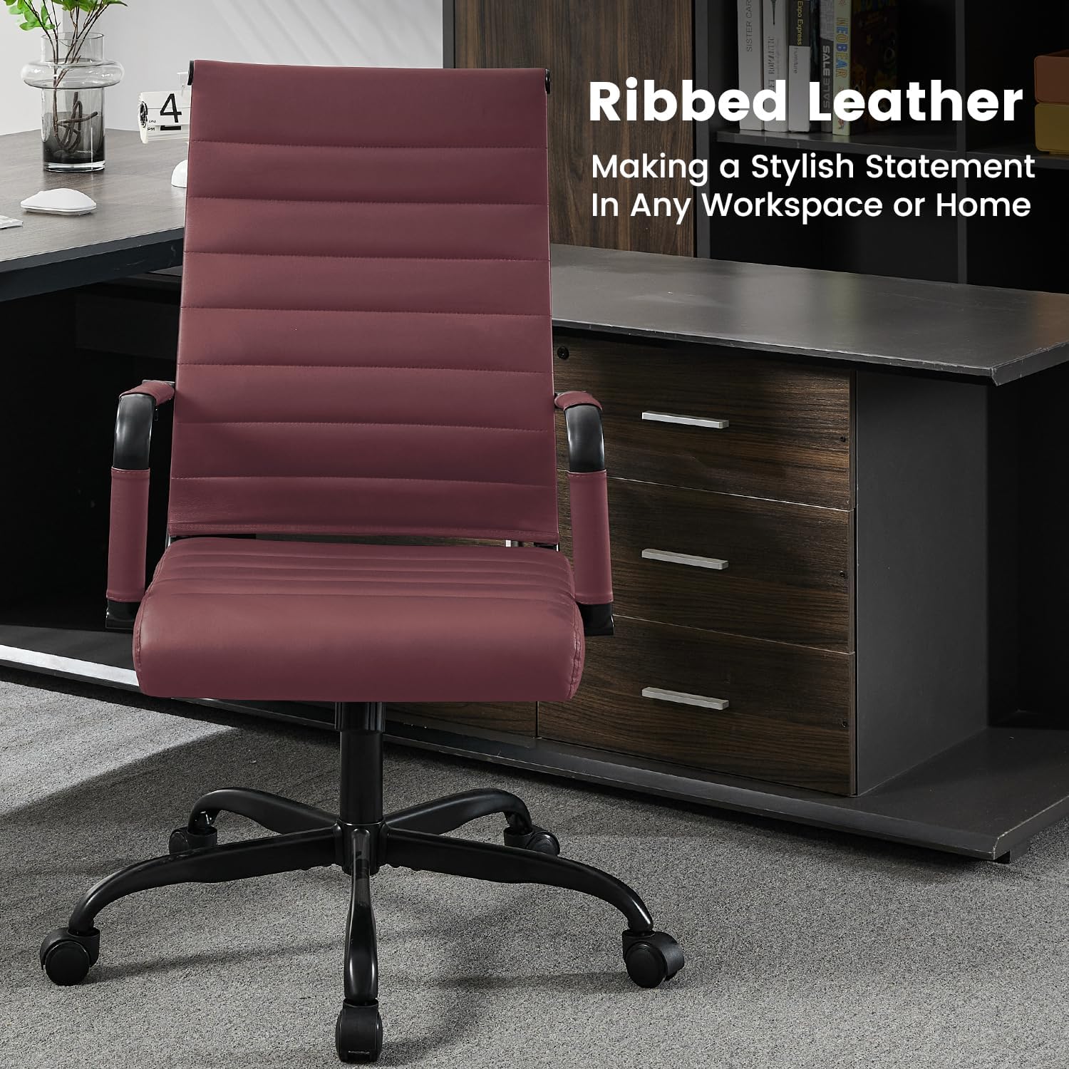 Office Desk Chair Leather, Conference Room Chairs with Wheels, Modern Executive Computer Guest Chairs with Arms.