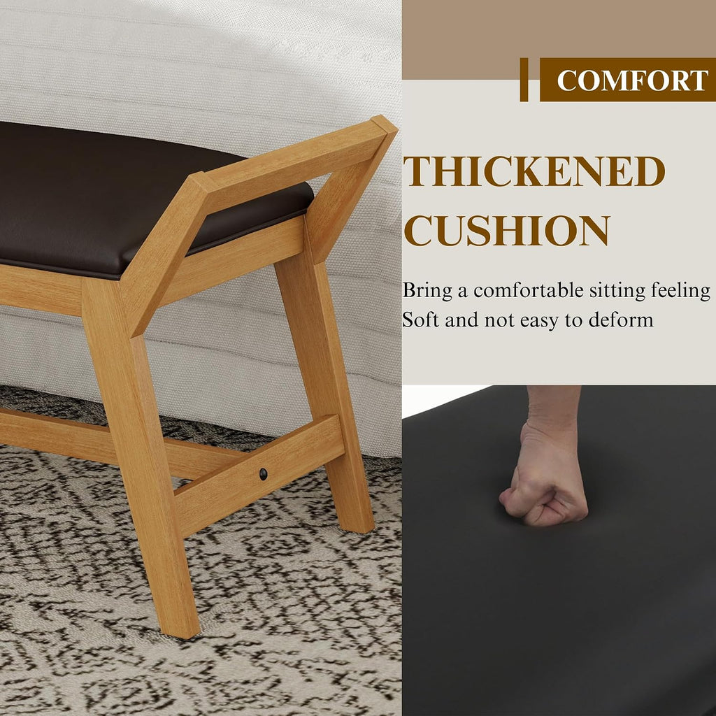 51" End of Bed Bench, Entryway Bench with Solid Wood Frame Fabric Ottoman Bench for Bedroom/Entry/Living Room, PU Leather Black