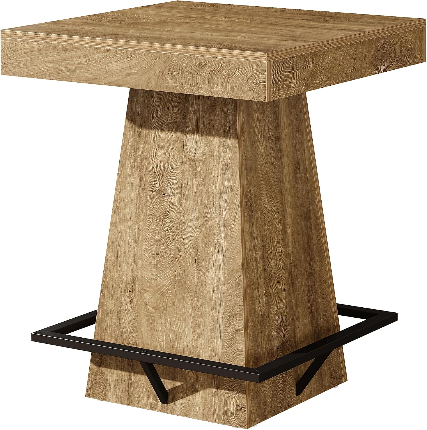 Tribesigns Square Bar Table, 37.4-Inch High Pub Table with Metal Footrest for Small Bars, Dining Room, Bistro, Kitchen, Light Brown(Only Table)
