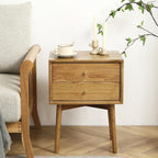 Solid Wood Bedside Table Nightstands, Mid-Century Natural Oak Modern End Table with Drawers Vintage Aesthetic Durable Real Wooden Cabinet Organizer for Bedroom, Light Walnut Color