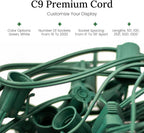 Pro Christmas C9 Light Cord - 250 ft Spool, 500 Bulb Sockets, 6” Spacing, Green Wire - Outdoor Strand for Holiday Decor, Home and Roofline, Foliage (Plugs not Included)