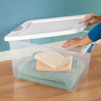 Sterilite 12-Pack Latching Box, Clear Plastic Under Bed Storage Bins with Lids, 64 Quart - Large Stackable Tote Organizer Containers for Closet, Bedroom, Bathroom, and Office Organization