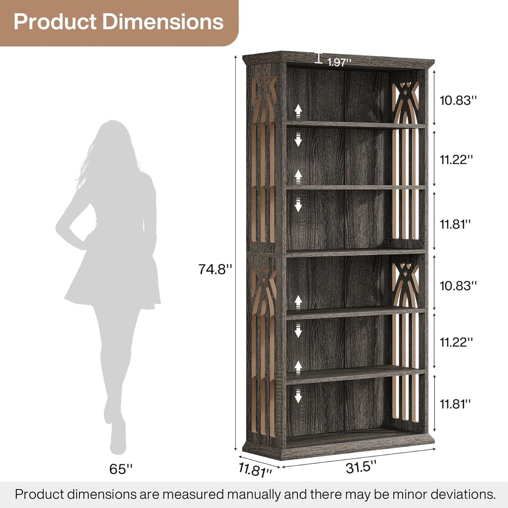Tribesigns 6-Tier Gray Bookshelf, 75-Inch Tall Bookcase, Large Bookshelves and Bookcases Freestanding Display Shelves, Wood Book Shelf for Living Room, Home Office, Bedroom, Gray