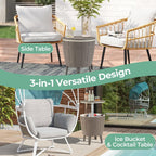 Giantex Cooler Side Table Outdoor, 10 Gallon Ice Cooler with Drainage Plug, Adjustable Height, 3-in-1 Cocktail Patio Par Table for Beer Wine Storage, Deck Pool Backyard Party, Taupe (Wood-Style)