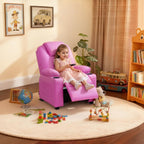 MCombo Big Kids Recliner for Ages 3+, Child Reclining Chair, Toddlers Recliner Sofa with Cup Holders (Faux Leather, Pink)