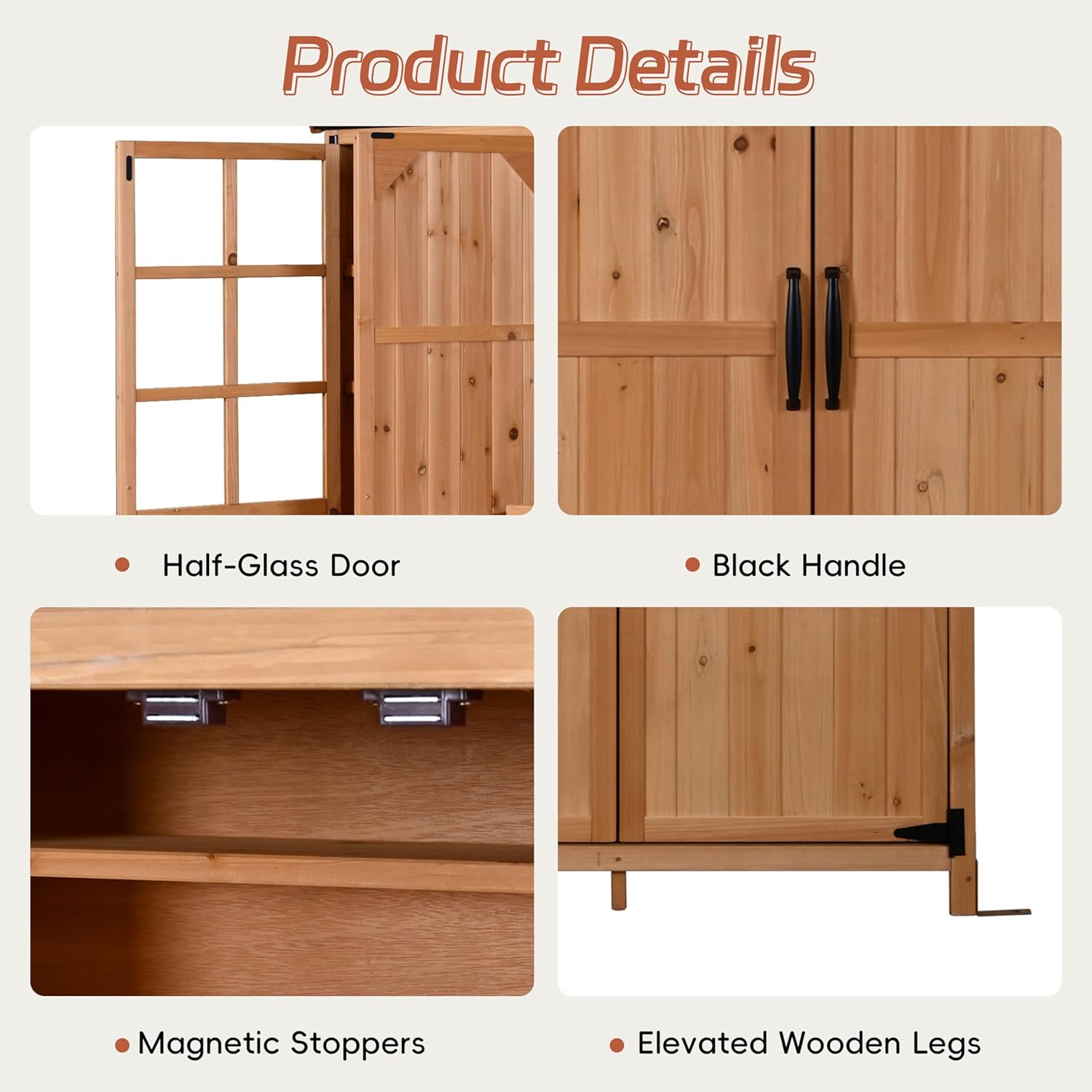 Merax Potting Bench with Waterproof Roof, Patio Garden Shed with 3 Doors Storage Cabinet with Workstation, 7 Storage Shelves, 2 Drawers and 6 Hooks for Backyard, Natural
