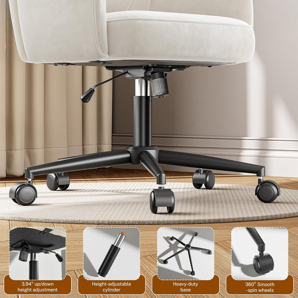 DurayLoly Desk Chair with Shell Back, Vanity Chair with Adjustable Height, Comfy Chair for Makeup Room, Bedroom, Work & Relaxation，Beige