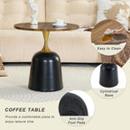 Round Side Table with Walnut Wood Grain Top, Black Metal Base with Gold Accent, Modern Minimalist Coffee Table for Living Room, Bedroom, Office (Walnut)
