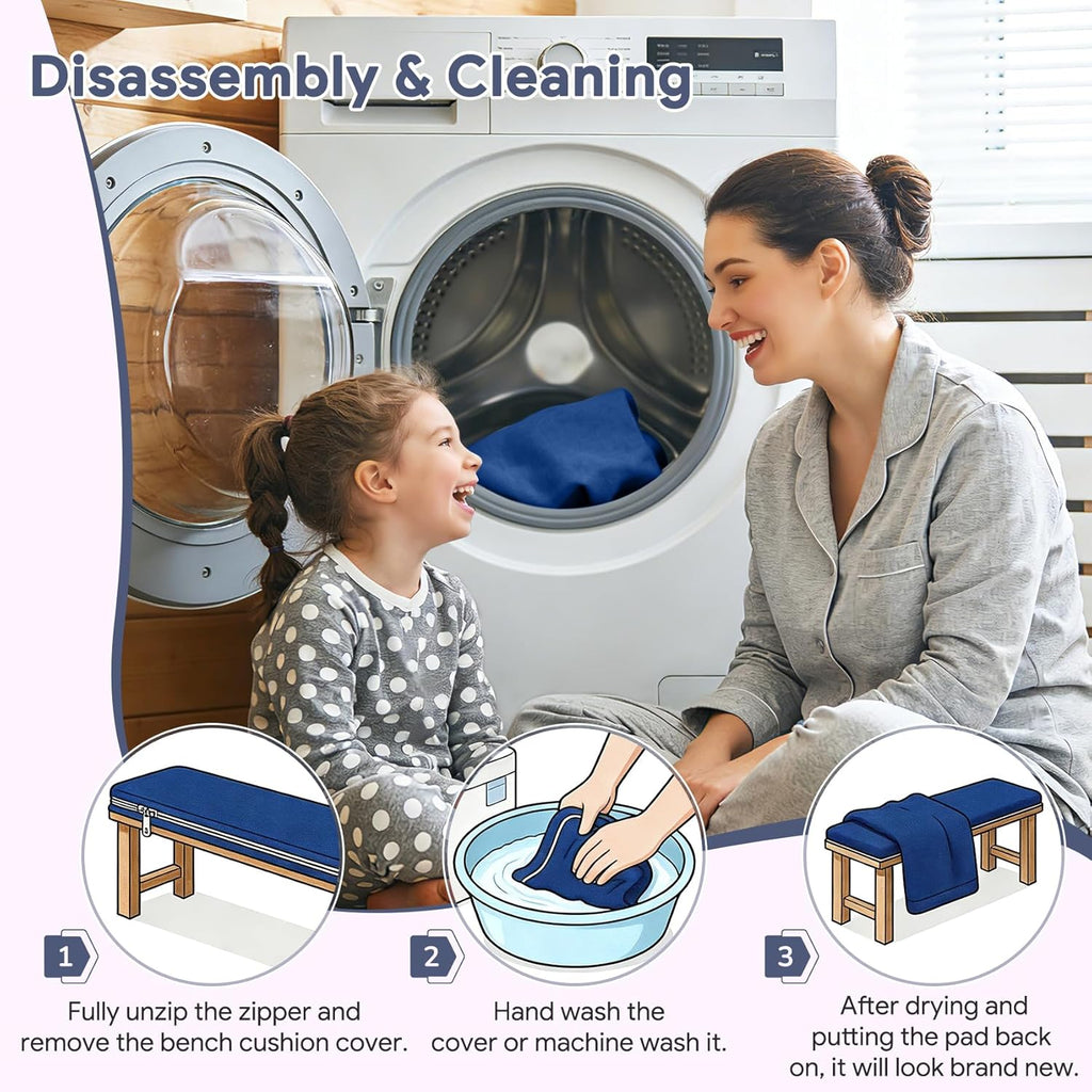 Custom Bench Cushion for Indoor/Outdoor Furniture Waterproof Non-Slip Window Seat Cushions with Ties Removable Washable Outdoor Bench Cushions for Swing Sofa Bay Window Cushion