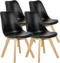 OLIXIS Dining Chairs Set of 4, PU Leather Upholstered Kitchen Chairs with Solid Wood Legs, Mid Century Modern Accent Chairs for Living Room, Bedroom, Patio, Black