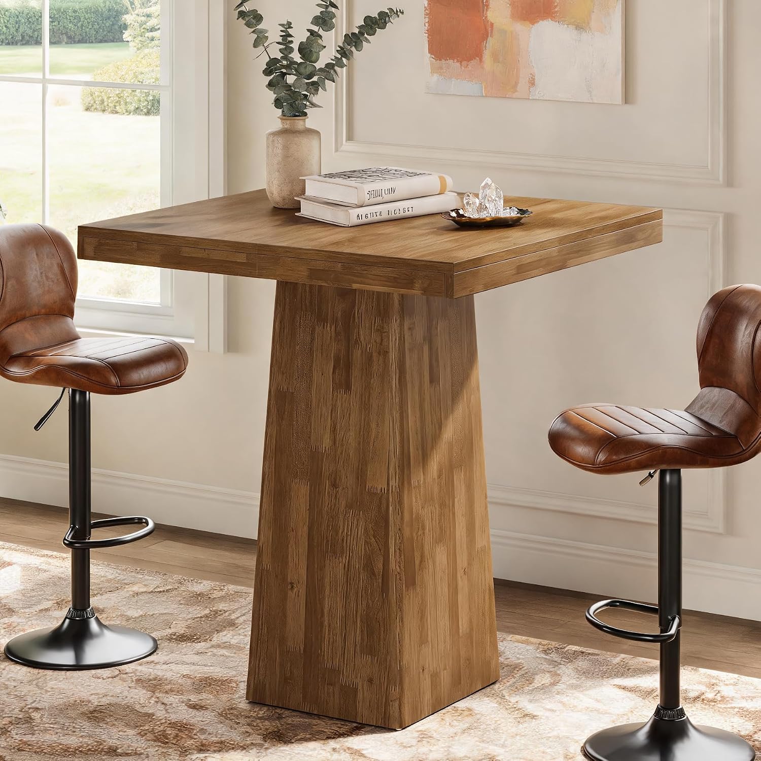 Tribesigns 39.4" H Square Bar Table, Industrial High Top Pub Cocktail Table, Wooden Home Bar Unit for Bistro, Kitchen, Dining Room, Coffee, Small Space (Table Only)