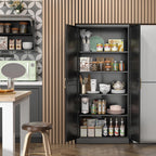 SteeLoong Kitchen Pantry Cabinet,71”Black Metal Pantry Storage Cabinet with Doors and 4 Adjustable Shelves,Kitchen Cabinet with 2 Gold Handles,Tall Cabinet for Livingroom,Pantry, Bathroom