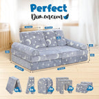 WONDERME 2-Seater Modular Kids Play Couch – 10pc Glow in the Dark Creative Kids Couch for Playroom, Living Room, and Bedroom Fortplay – Convertible Foam and Floor Cushion for Ages 1 to 10