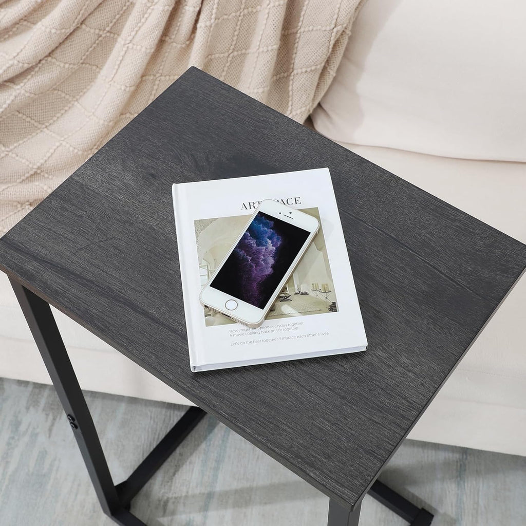 AMHANCIBLE C Shaped End Tables Set of 2, Couch Side Tables that Slide Under Sofa, Slim TV Trays for Living Room and Bedroom, Narrow Space Saving Laptop Workstation, Dark Grey HET02BDG